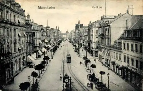 Ak Mannheim in Baden, Planken, Straßenpartie, Straßenbahn, Geschäfte