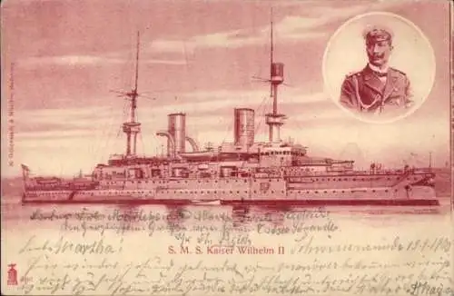 Ak Deutsches Kriegsschiff SMS Kaiser Wilhelm II, Portrait, Kaiserliche Marine