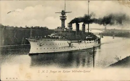 Ak Deutsches Kriegsschiff SMS Freya, Kaiser Wilhelm Kanal, Kaiserliche Marine
