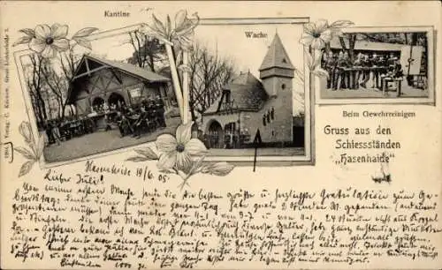 Ak Berlin Kreuzberg, Schießstände Hasenheide, Kantine, Wache, beim Gewehrreinigen