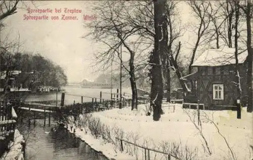 Ak Berlin Treptow, Spreeufer von Zenner im Winter