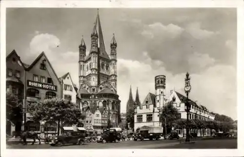 Ak Köln am Rhein, St. Martinskirche und Stapelhaus, Rhein Hotel