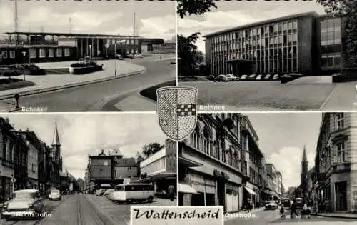 Ak Wattenscheid Bochum Ruhrgebiet, Rathaus, Bahnhof, Hochstraße, Oststraße