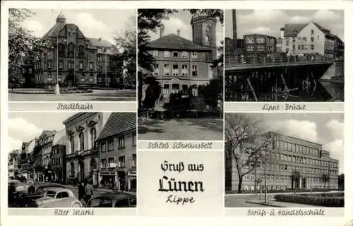 Ak Lünen in Westfalen, Stadthaus, Alter Markt, Lippe-Brücke, Schloss Schwansbell