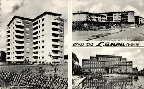 Ak Lünen in Westfalen, Friedrichhof, Berufsschule, Hochhaus Molkestraße