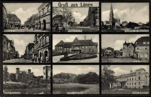 Ak Lünen in Westfalen, Schloss Schwansbell, Hauptbahnhof, Schloss Cappenberg, Rathaus, Langestraße