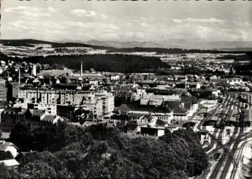 Ak Biel Bienne Kt. Bern, Teilansicht, Berner Alpen, Bahnhof