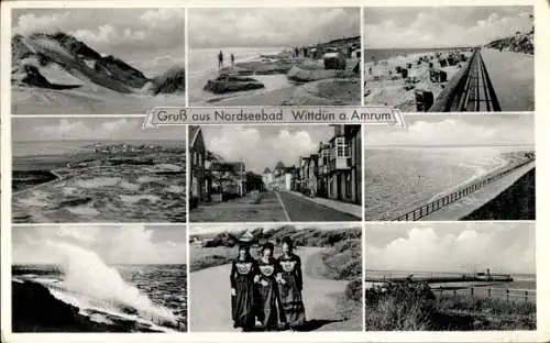 Ak Wittdün Insel Amrum, Strand, Frauen in Tracht, Nordsee, Ebbe