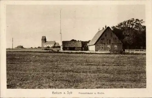 Ak Keitum auf Sylt, Friesenhäuser und Kirche