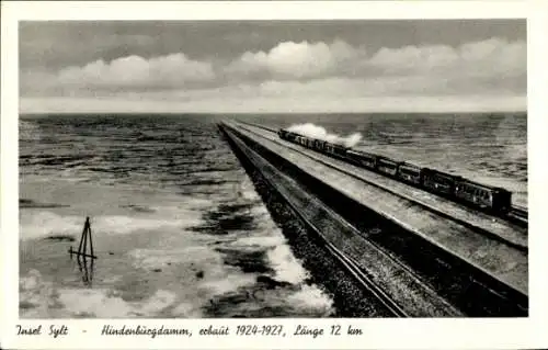 Ak Insel Sylt in Nordfriesland, Hindenburgdamm, Eisenbahn