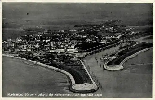 Ak Büsum, Fliegeraufnahme der Hafeneinfahrt