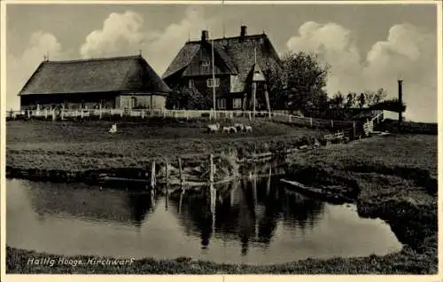 Ak Hallig Hooge in Nordfriesland, Kirchwarf