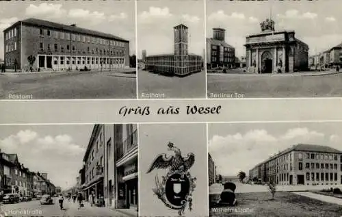 Ak Wesel am Niederrhein, Postamt, Rathaus, Berliner Tor, Wappen, Hohestraße, Wilhelmstraße