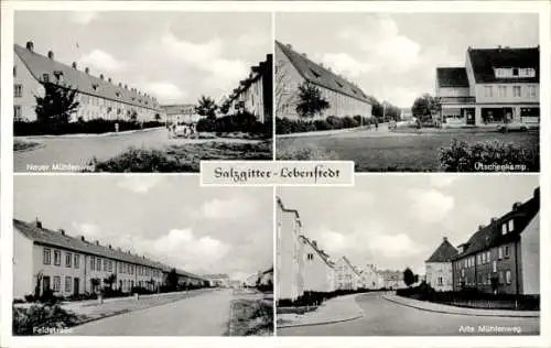 Ak Lebenstedt Salzgitter Niedersachsen, neuer Mühlenweg, alter Mühlenweg, Feldstraße, Ütschenkamp