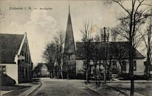 Ak Eddelak in Dithmarschen Holstein, Marktplatz, Kirche