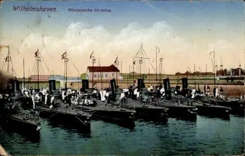 Ak Wilhelmshaven, Minensuchsdivision, Hafen
