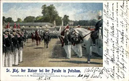 Ak Potsdam, Kaiser Wilhelm II bei der Parade, Sammelkarte für Waisenhäuser