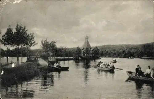 Ak Achterberg Obereinzingen in der Osterheide, Lüneburger Heide, Ruderboote, Personen