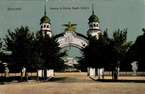 Ak București Bukarest Rumänien, Intrarea in Parcul Regala Carol I.
