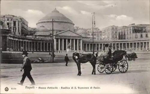 Ak Napoli Neapel Campania, Piazza del Plebiscito, Kutsche
