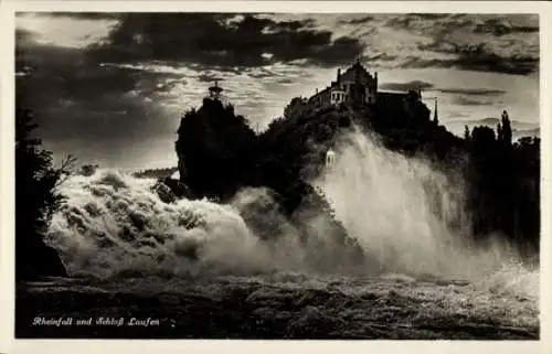 Ak Neuhausen am Rheinfall Kanton Schaffhausen, Rheinfall, Wasserfall, Schloss Laufen