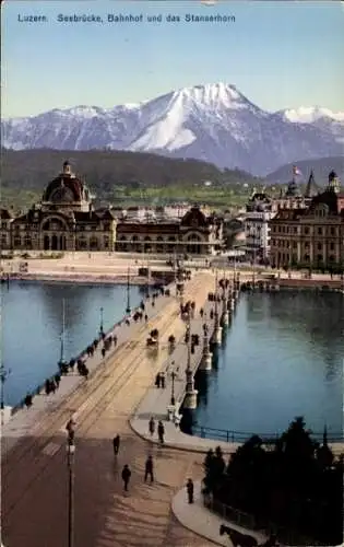 Ak Luzern Stadt Schweiz, Seebrücke, Bahnhof