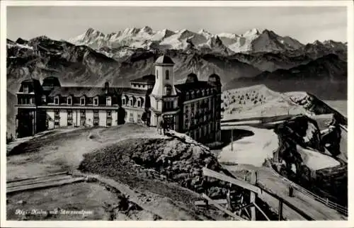 Ak Rigi Kulm Kanton Schwyz, Schreibers Hotel mit Berneralpen