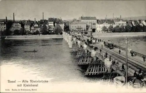 Ak Bâle Basel Stadt Schweiz, Alte Rheinbrücke mit Kleinbasel