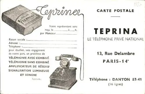 Ak Paris, Reklame, Telefon, Teprina