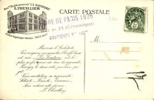 Ak Paris XVIII, Reklame, Etablissements La Sanitaire, L. Thuillier