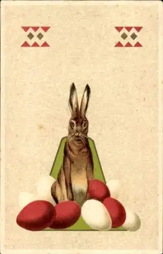 Ak Glückwunsch Ostern, Hase und Ostereier