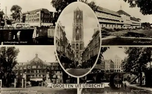 Ak Utrecht Niederlande, Catharijnebrug, Mil. Krankenhaus, Krankenhaus, Oudegracht