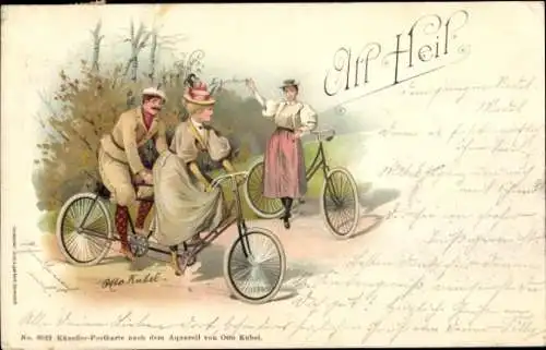 Künstler Litho Kubel, Otto, Paar auf einem Tandem, Fahrrad