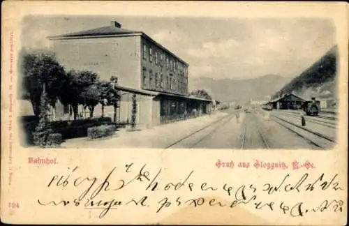 Ak Gloggnitz in Niederösterreich, Bahnhof, Gleisseite