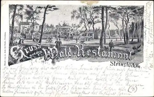 Litho Berlin Zehlendorf Wannsee, Waldrestaurant Steinstücken, Straßenpartie