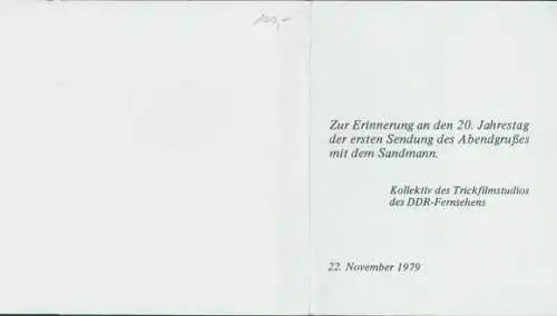 Foto Unser Sandmännchen, Sandmann, DDR Kinderfernsehen, Erinnerung 20. Jahrestag, 22.11.1979