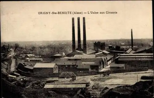 Ak Origny Saint Benoite Aisne, Die Zementfabrik