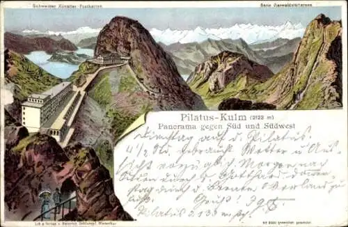 Litho Kanton Luzern Schweiz, Pilatus-Kulm, Panorama