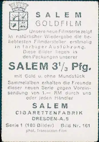 Sammelbild Salem Goldfilm, Bild Nr. 161, Schauspieler Paul Richter