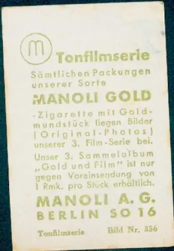 Sammelbild Manoli Gold, Bild Nr. 356, Schauspielerin und Sängerin Marlene Dietrich