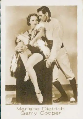 Sammelbild Manoli Gold, Bild Nr. 364, Schauspielerin und Sängerin Marlene Dietrich, Garry Cooper