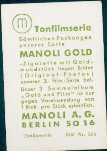 Sammelbild Manoli Gold, Bild Nr. 364, Schauspielerin und Sängerin Marlene Dietrich, Garry Cooper