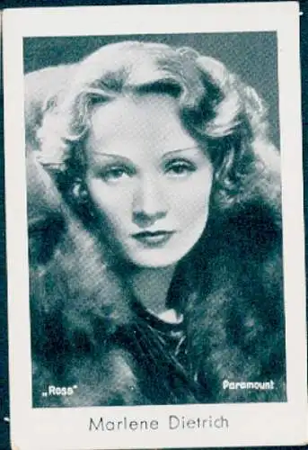 Sammelbild Ramses-Filmbilder, Bild Nr. 297, Schauspielerin und Sängerin Marlene Dietrich