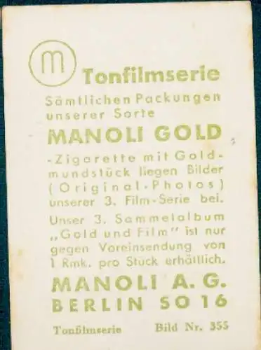 Sammelbild Manoli Gold, Tonfilmserie Nr. 355, Schauspielerin und Sängerin Marlene Dietrich