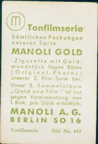 Sammelbild Manoli Gold, Bild Nr. 409, Schauspieler Hans Albers