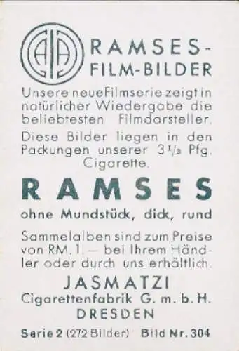Sammelbild Ramses-Filmbilder, Bild Nr. 304, Schauspieler Hans Albers