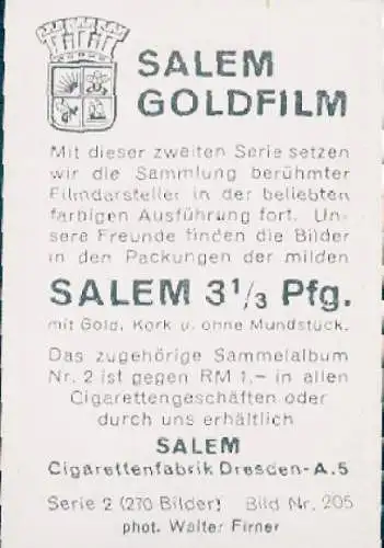 Sammelbild Salem Goldfilm, Bild Nr. 205, Schauspieler Emil Jannings