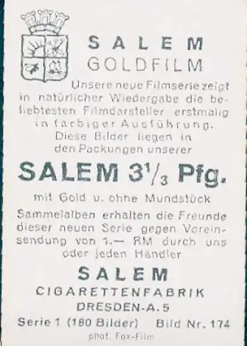 Sammelbild Salem Goldfilm, Bild Nr. 174, Schauspieler Warner Baxter