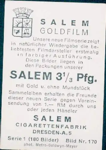 Sammelbild Salem Goldfilm, Bild Nr. 170, Schauspieler Paul Morgan