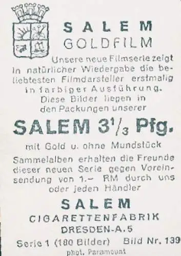 Sammelbild Salem Goldfilm, Bild Nr. 139, Schauspieler Clive Brook